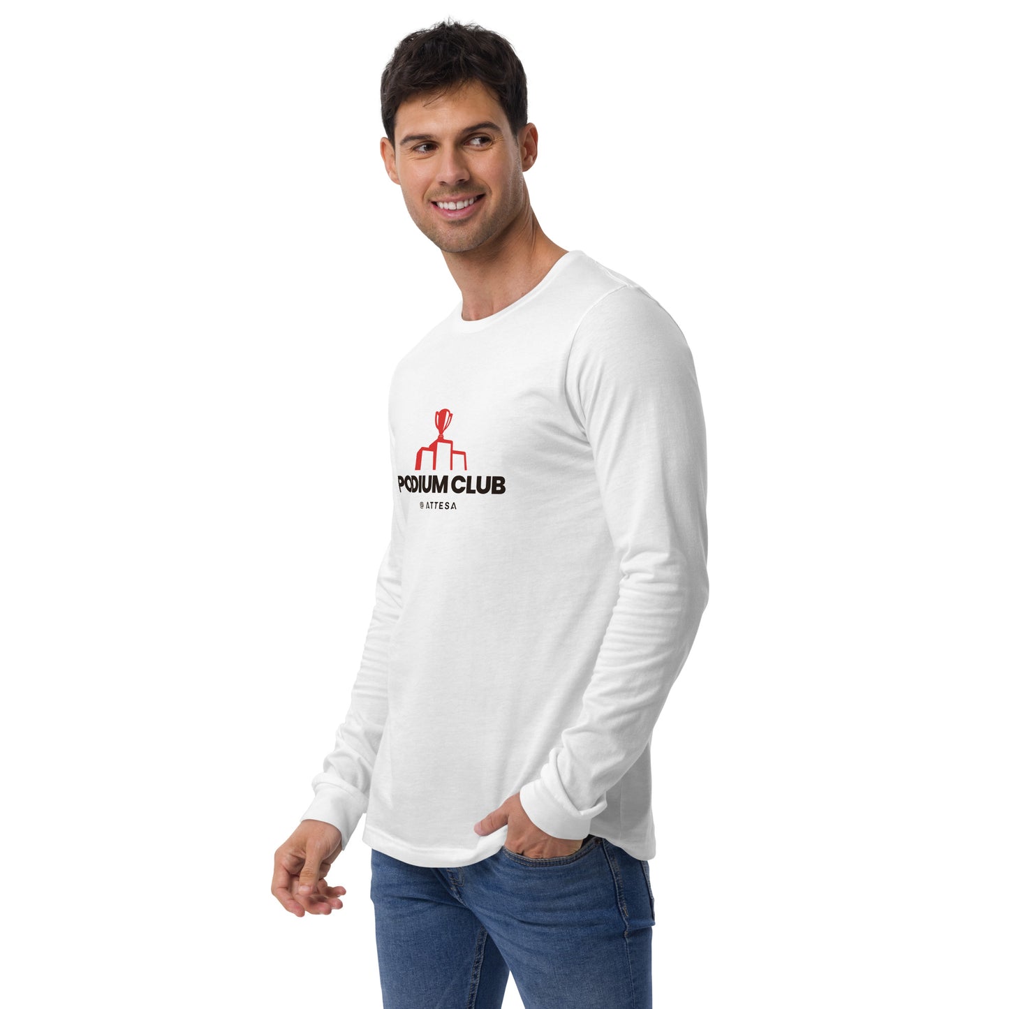 Mens Long Sleeve Podium Trophy Tee - White or heather Grey