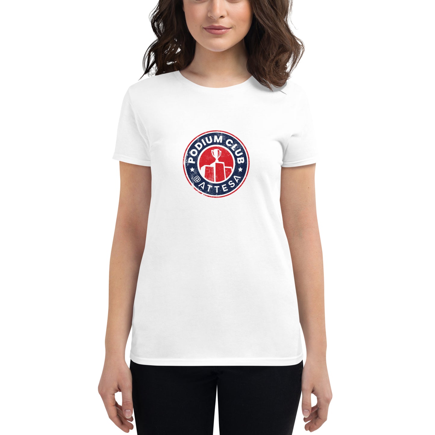 Women's Podium Club Distressed Classic Logo Tee